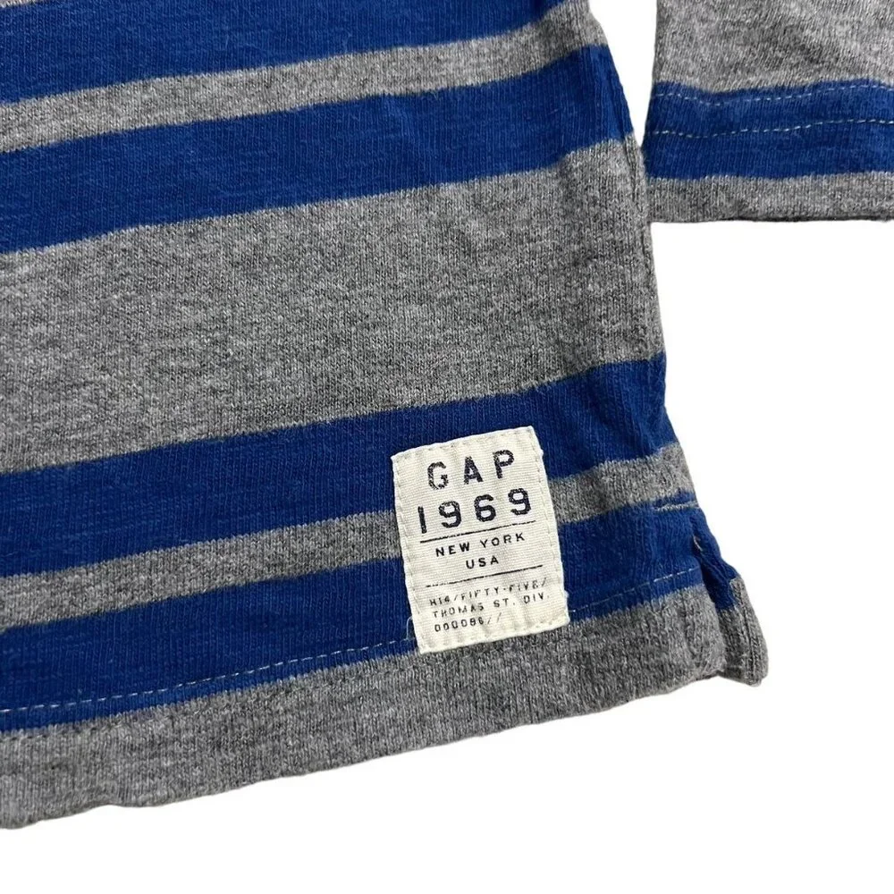 Baby Gap 12-18m Blue & Grey Striped Toggle Hoodie Shirt